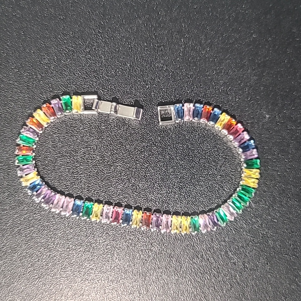Rainbow Emerald Cut Rectangle Multi-Color  Crystal  Bracelet